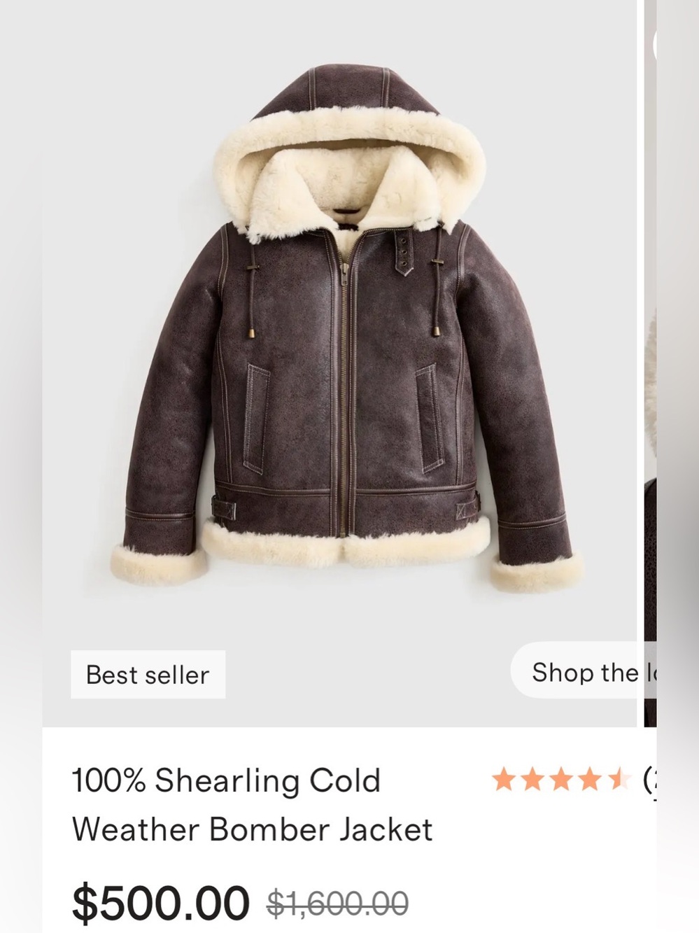 Quince Brown Shearling-Lined Kids Bomber Jacket with Cream Trim